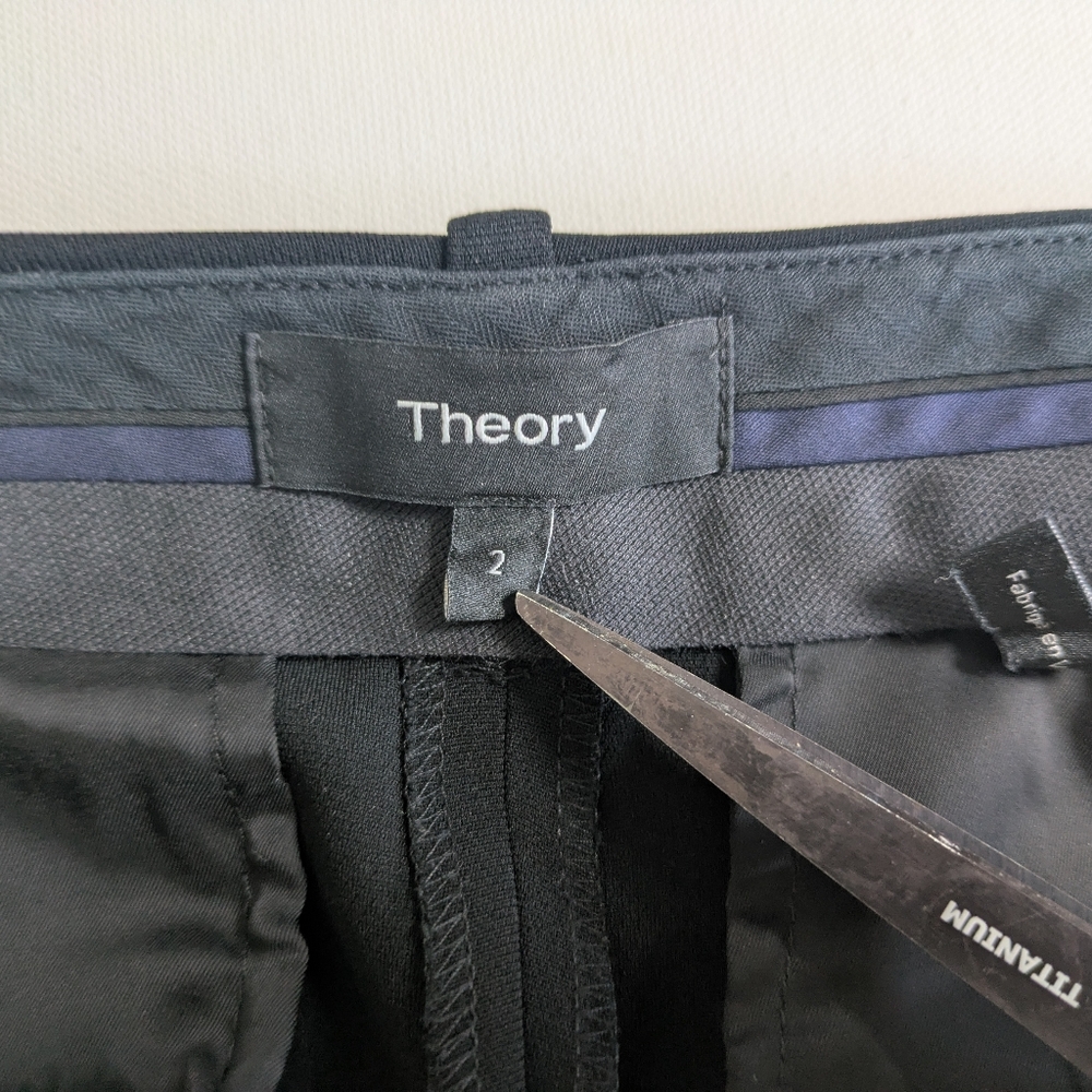 Theory Treeca 2b Modern Crepe Straight Pants Suit Black Size 2 Length 28" EUC - Picture 12 of 14